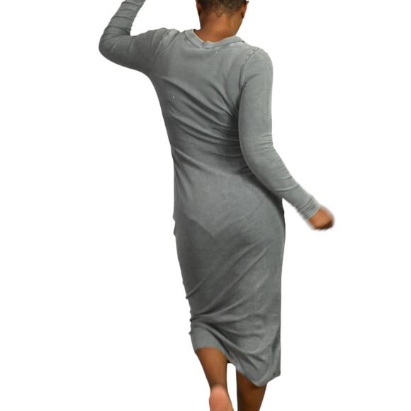 Young Fabulous Broke Dax Dress Grey Midi Ribbed Column Long Sleeves Size Small - Picture 15 of 16